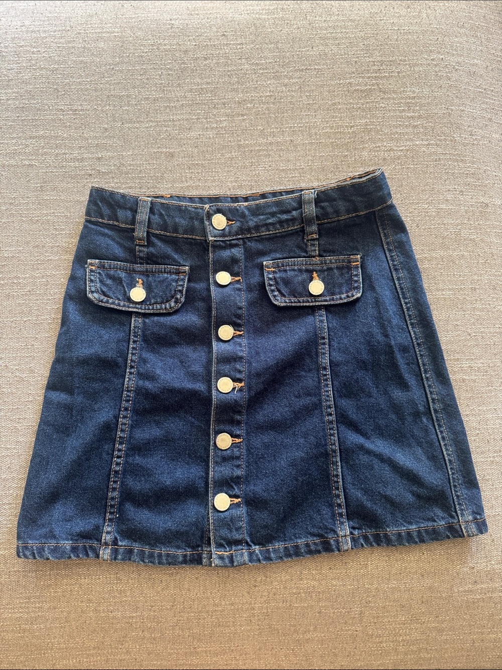 Zara Denim Button-Front A-Line Skirt - Dark Blue